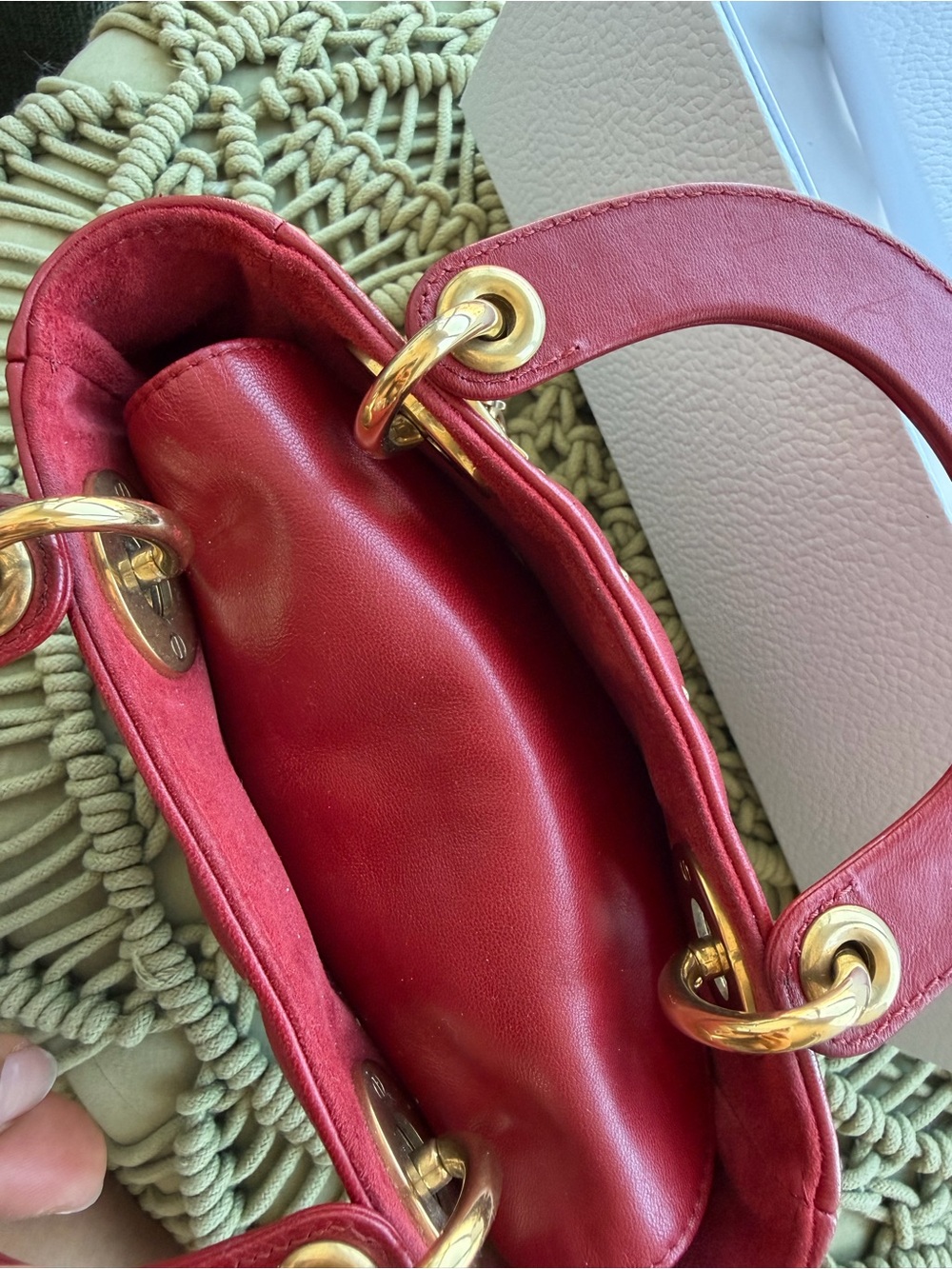 Dior Burgundy Studded Mini Lady Bag with Gold Hardware - Picture 7 of 9